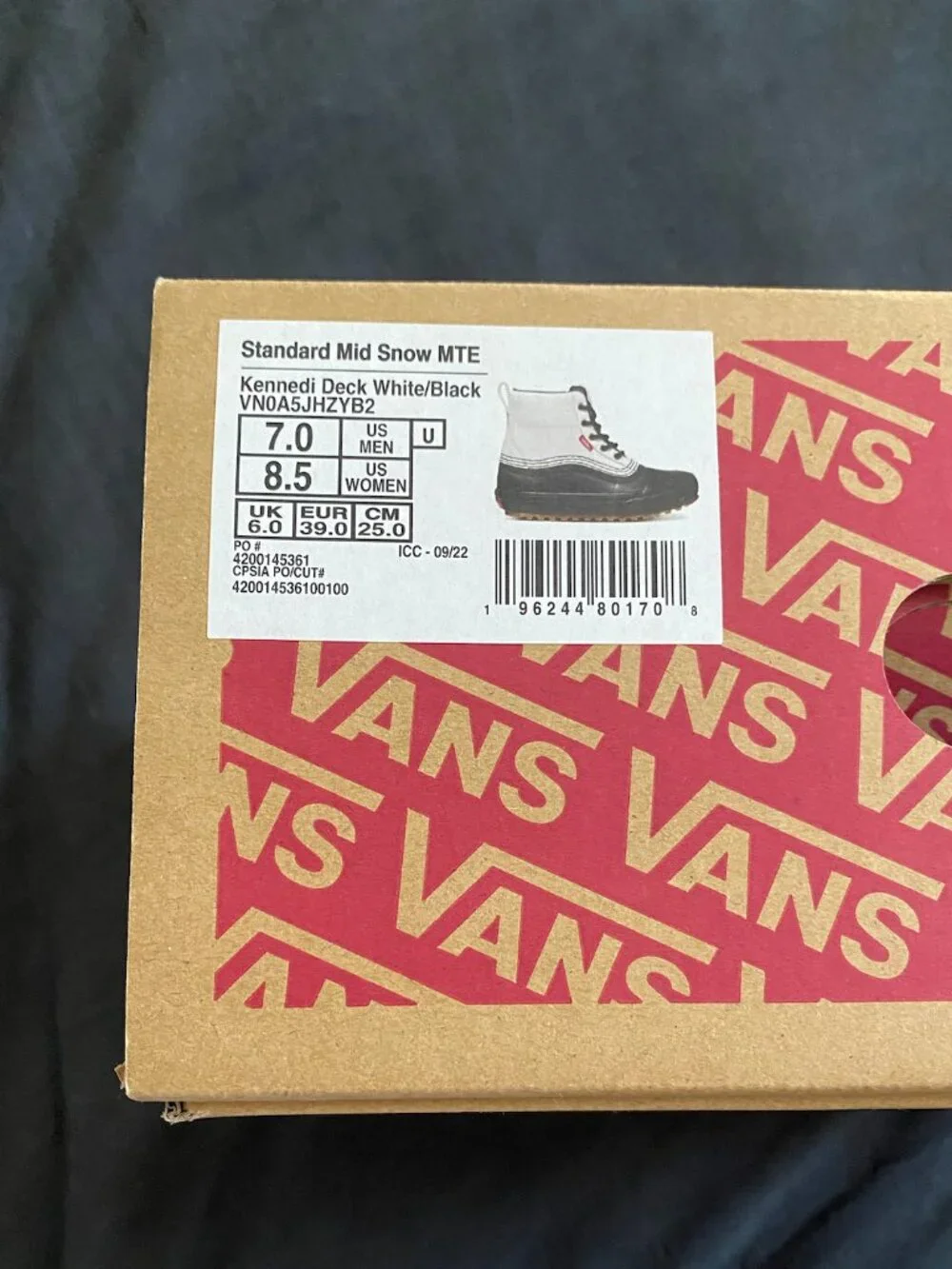 VANS x Kennedi Deck Standard Mid Snow Boot Shoes White / Black Size 8.5 W 7 M